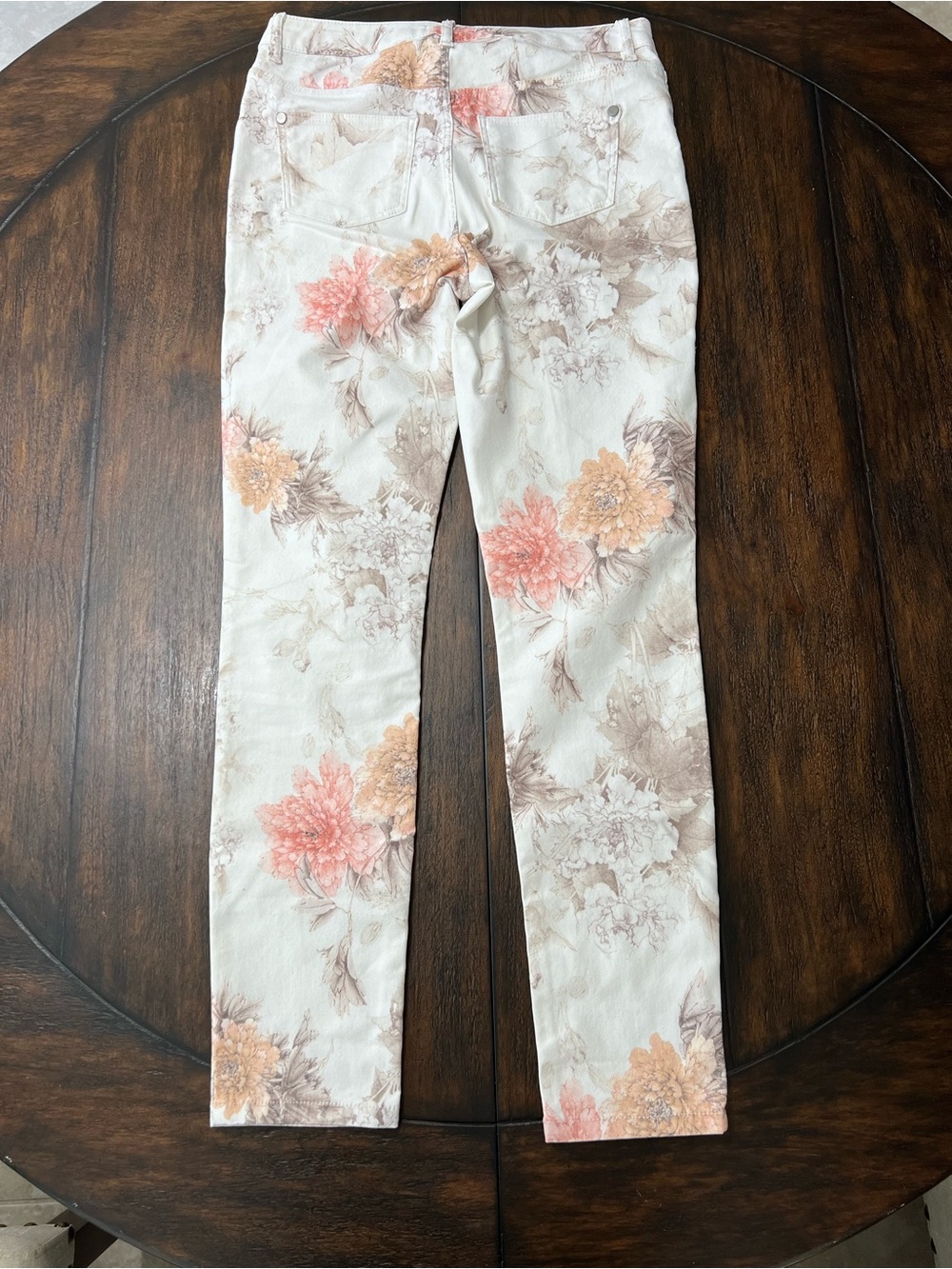 Lascana Skinny Cropped Twill Pant White Beige Pink Florals Sophisticated Size 4